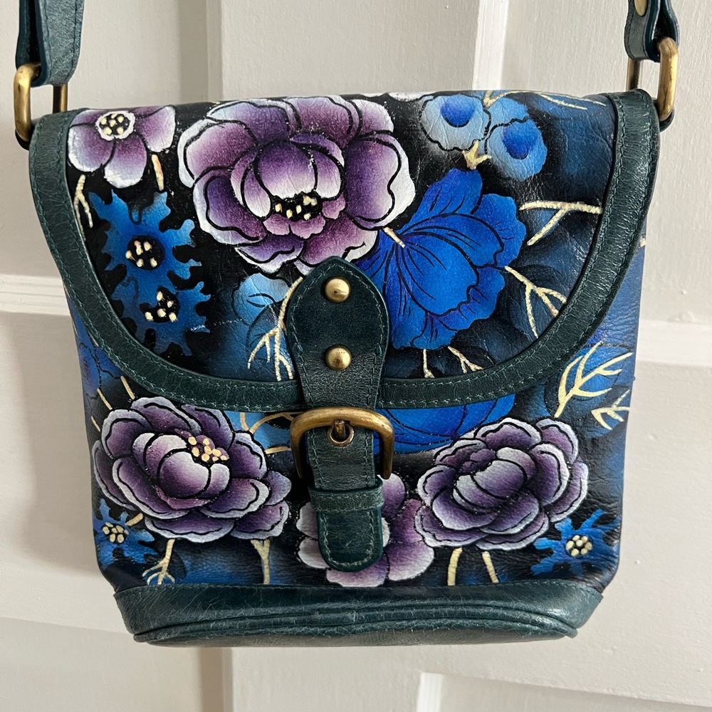 Sharif leather hand painted flower Crossbody purse